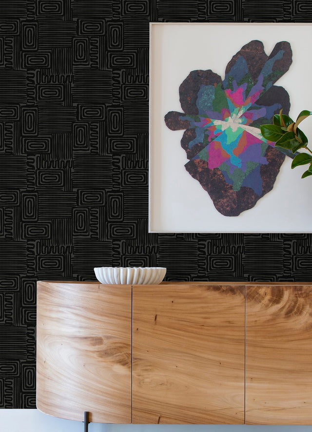 Pathways Black Peel & Stick Wallpaper with Modern Geometric Graphics - York RMK12742PLW