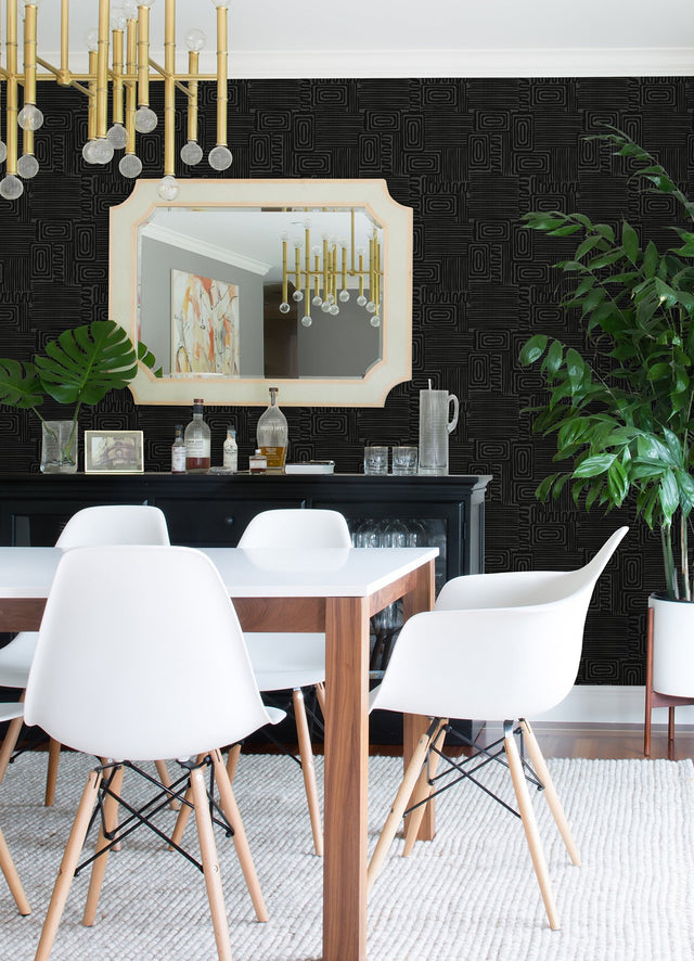 Pathways Black Peel & Stick Wallpaper with Modern Geometric Graphics - York RMK12742PLW