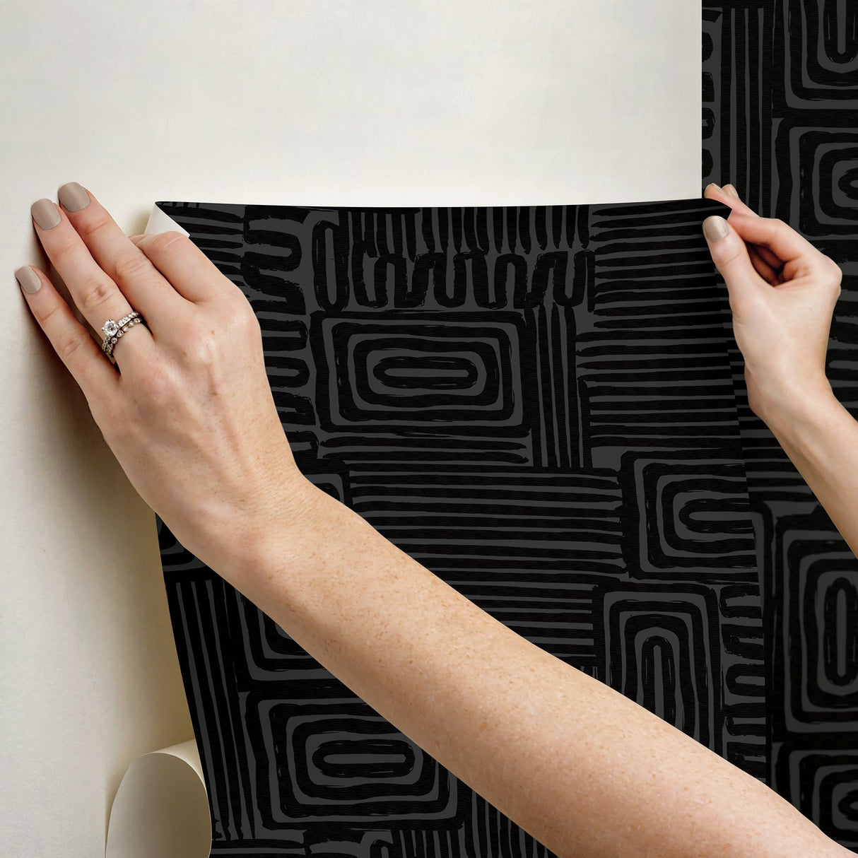 Pathways Black Peel & Stick Wallpaper with Modern Geometric Graphics - York RMK12742PLW