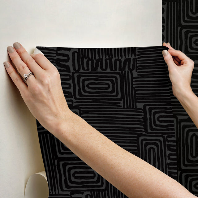 Pathways Black Peel & Stick Wallpaper with Modern Geometric Graphics - York RMK12742PLW