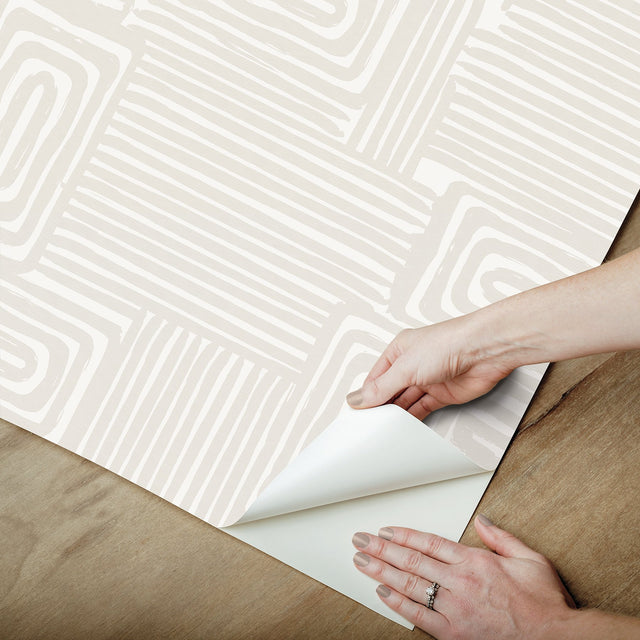 Pathways Taupe Geometric Peel & Stick Wallpaper - York RMK12743PLW