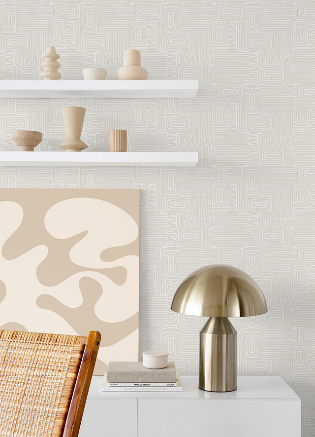 Pathways Taupe Geometric Peel & Stick Wallpaper - York RMK12743PLW