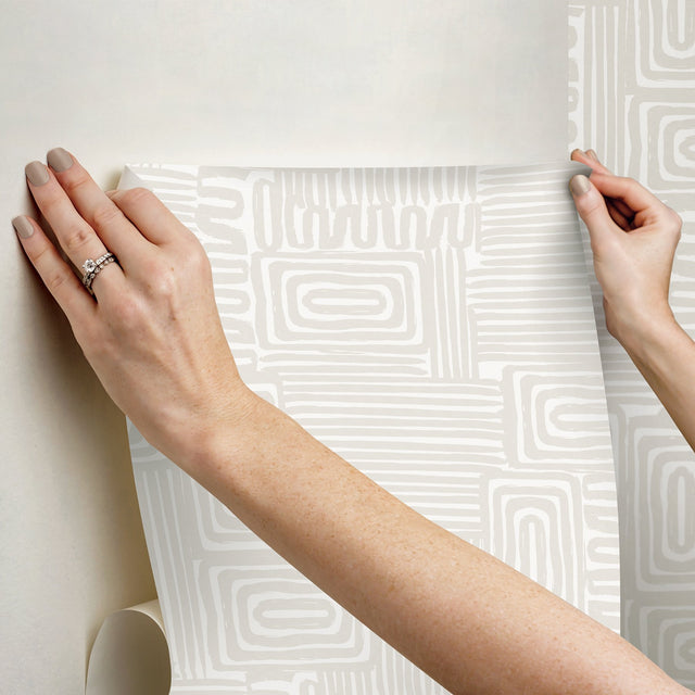 Pathways Taupe Geometric Peel & Stick Wallpaper - York RMK12743PLW