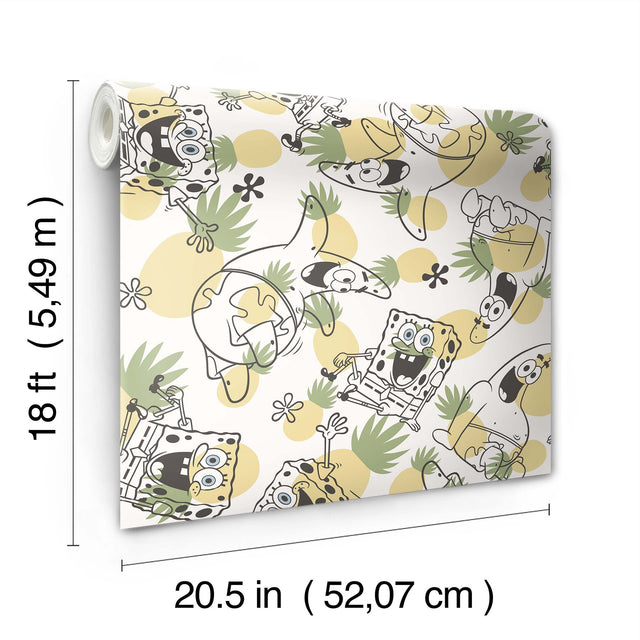 SpongeBob SquarePants Pineapple Toss Yellow Peel & Stick Wallpaper with Kids Novelty Graphics - York RMK12745PLW