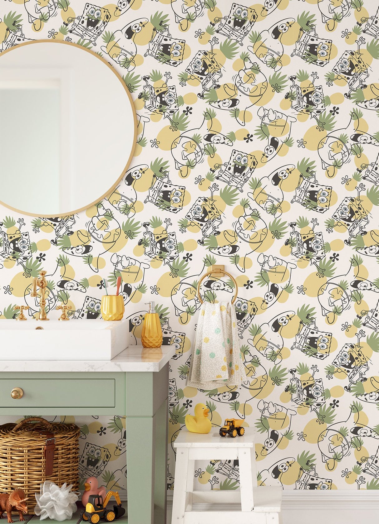 SpongeBob SquarePants Pineapple Toss Yellow Peel & Stick Wallpaper with Kids Novelty Graphics - York RMK12745PLW