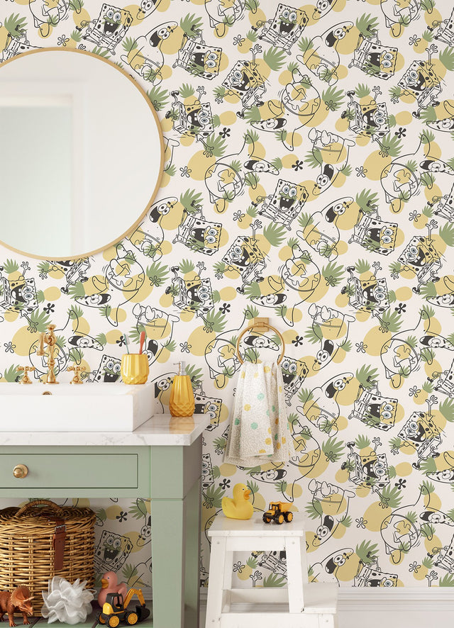 SpongeBob SquarePants Pineapple Toss Yellow Peel & Stick Wallpaper with Kids Novelty Graphics - York RMK12745PLW