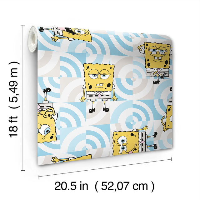 SpongeBob SquarePants Funny Faces Blue Peel & Stick Wallpaper with Novelty Graphics  York RMK12746PLW