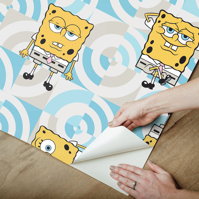 SpongeBob SquarePants Funny Faces Blue Peel & Stick Wallpaper with Novelty Graphics  York RMK12746PLW