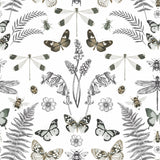 Hidden Treasures White Peel & Stick Wallpaper with Bohemian Butterflies & Botanicals - York RMK12747PLW