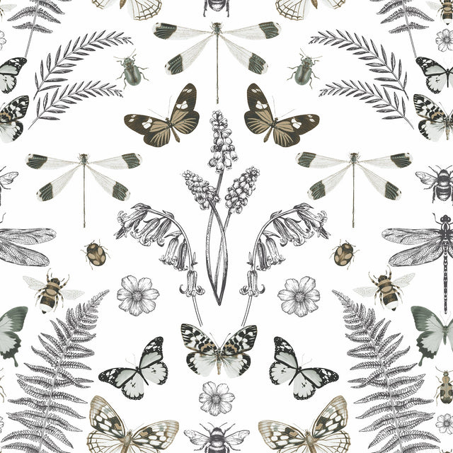 Hidden Treasures White Peel & Stick Wallpaper with Bohemian Butterflies & Botanicals - York RMK12747PLW