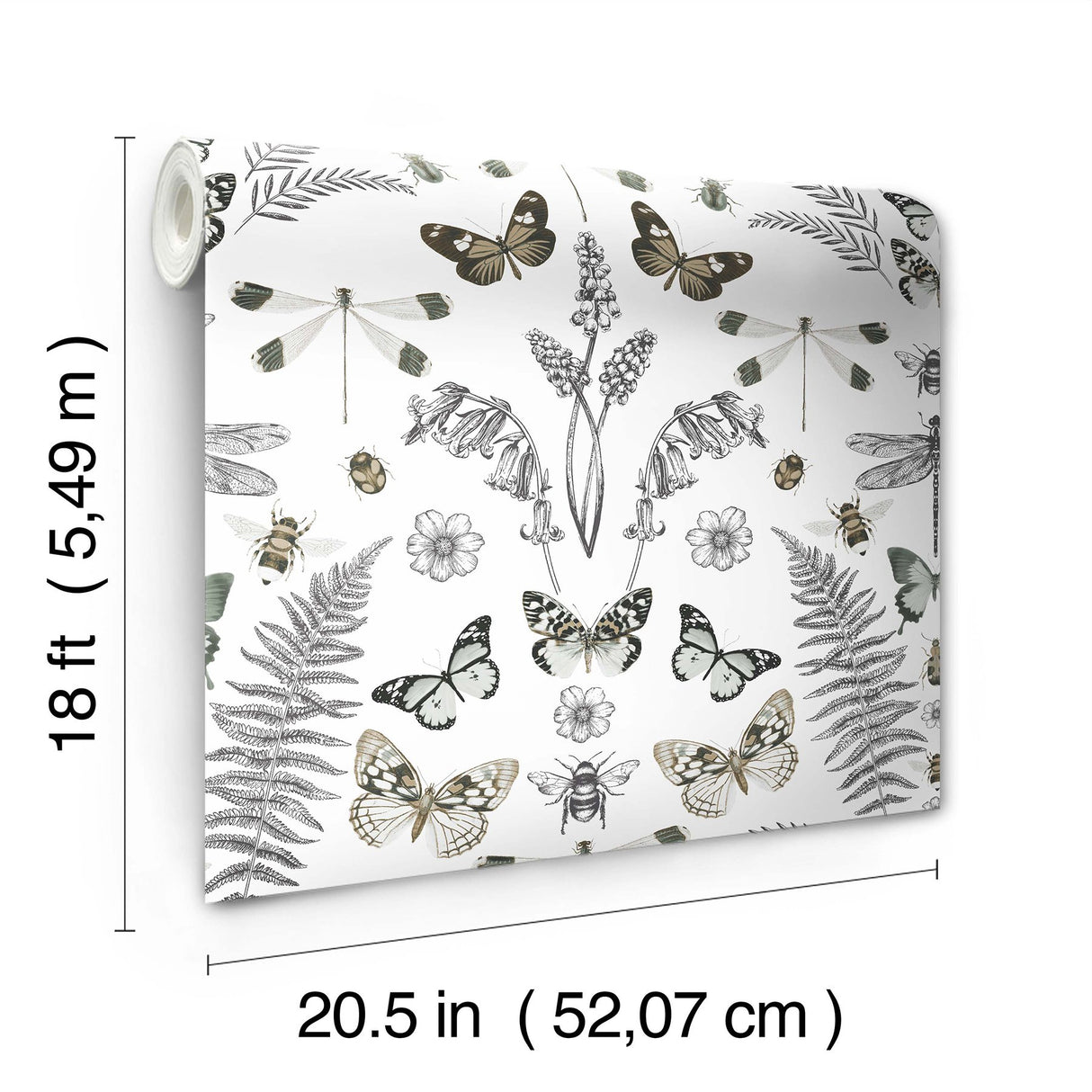 Hidden Treasures White Peel & Stick Wallpaper with Bohemian Butterflies & Botanicals - York RMK12747PLW