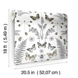 Hidden Treasures White Peel & Stick Wallpaper with Bohemian Butterflies & Botanicals - York RMK12747PLW