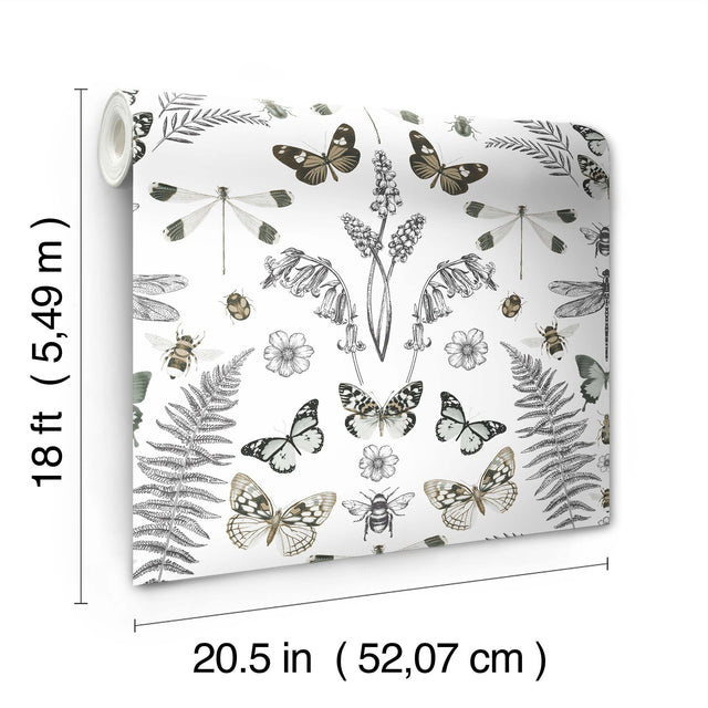 Hidden Treasures White Peel & Stick Wallpaper with Bohemian Butterflies & Botanicals - York RMK12747PLW