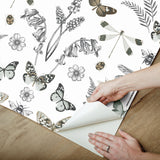 Hidden Treasures White Peel & Stick Wallpaper with Bohemian Butterflies & Botanicals - York RMK12747PLW