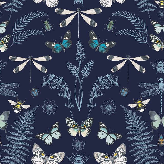 Hidden Treasures Blue Peel & Stick Wallpaper with Butterfly & Botanical Motif - York RMK12748PLW