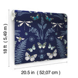 Hidden Treasures Blue Peel & Stick Wallpaper with Butterfly & Botanical Motif - York RMK12748PLW