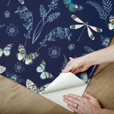 Hidden Treasures Blue Peel & Stick Wallpaper with Butterfly & Botanical Motif - York RMK12748PLW