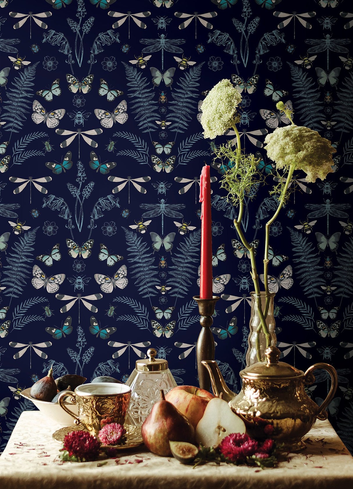 Hidden Treasures Blue Peel & Stick Wallpaper with Butterfly & Botanical Motif - York RMK12748PLW