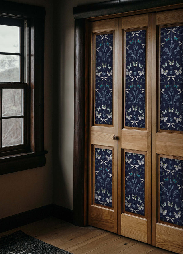 Hidden Treasures Blue Peel & Stick Wallpaper with Butterfly & Botanical Motif - York RMK12748PLW