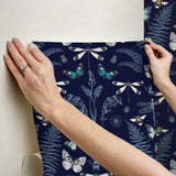 Hidden Treasures Blue Peel & Stick Wallpaper with Butterfly & Botanical Motif - York RMK12748PLW