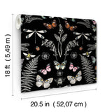 Hidden Treasures Black Peel & Stick Wallpaper with Bohemian Butterfly & Insect Motif - York RMK12749PLW