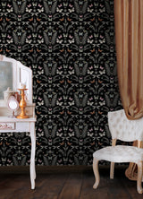 Hidden Treasures Black Peel & Stick Wallpaper with Bohemian Butterfly & Insect Motif - York RMK12749PLW