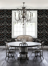 Hidden Treasures Black Peel & Stick Wallpaper with Bohemian Butterfly & Insect Motif - York RMK12749PLW