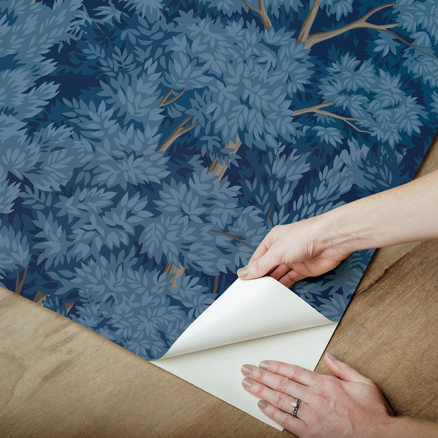 Ardian Navy Peel & Stick Wallpaper with Traditional Tree Motif - York RMK12750PLW