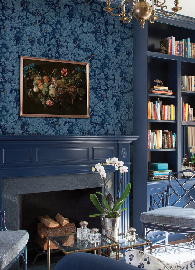 Ardian Navy Peel & Stick Wallpaper with Traditional Tree Motif - York RMK12750PLW