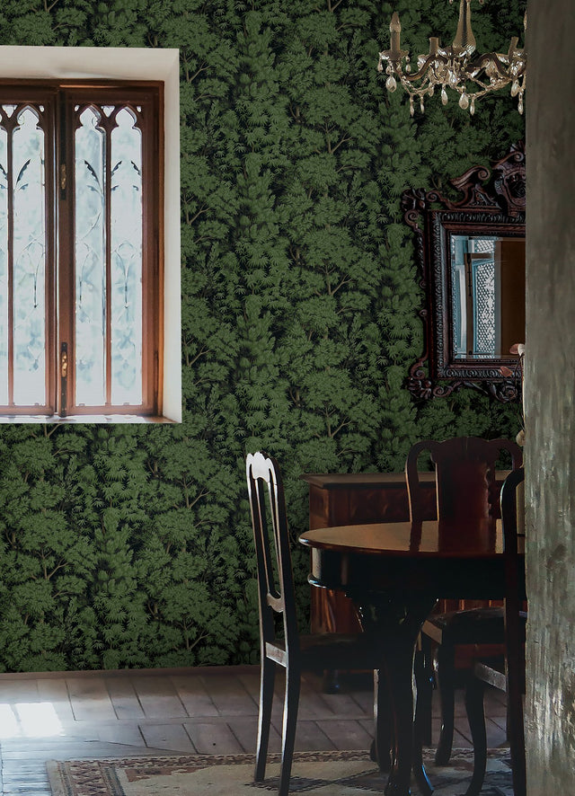Ardian Green Peel & Stick Wallpaper with Traditional Trees Motif - York RMK12751PLW