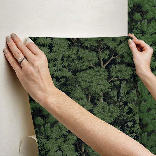 Ardian Green Peel & Stick Wallpaper with Traditional Trees Motif - York RMK12751PLW