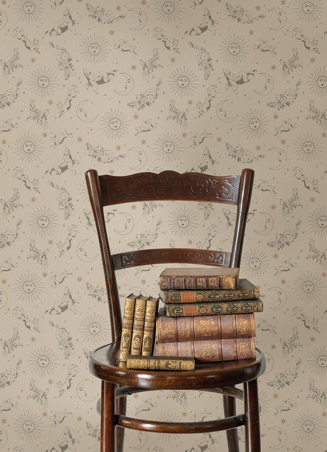Zodiac Dreams Linen Peel & Stick Wallpaper with Celestial Constellation Motif - York RMK12752PLW SAMPLE
