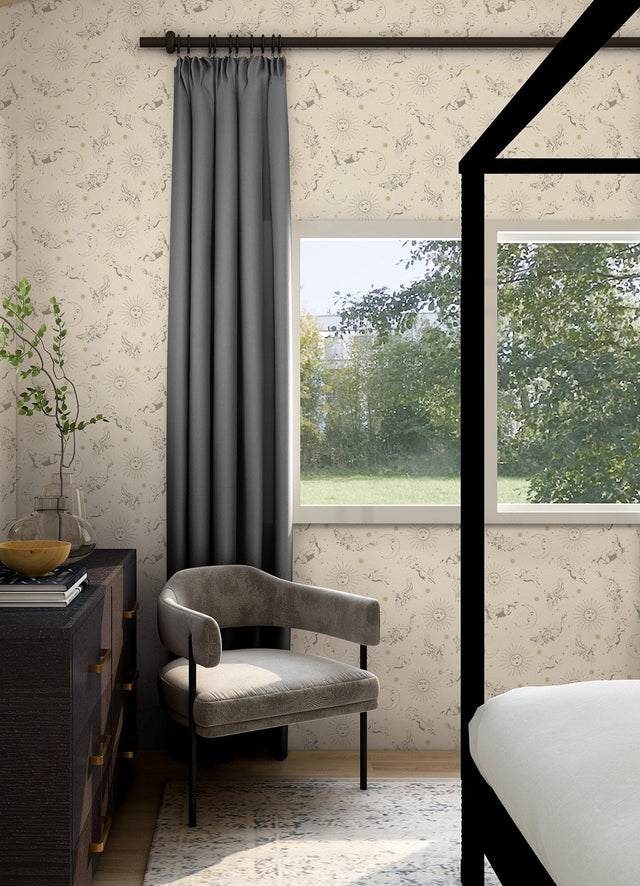 Zodiac Dreams Linen Peel & Stick Wallpaper with Celestial Constellation Motif - York RMK12752PLW SAMPLE