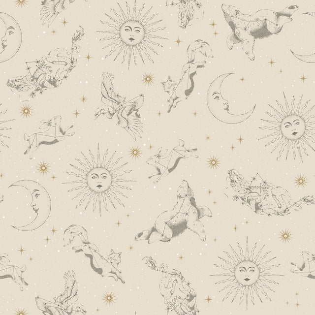 Zodiac Dreams Linen Peel & Stick Wallpaper with Celestial Constellation Motif - York RMK12752PLW SAMPLE