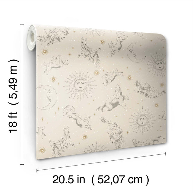 Zodiac Dreams Linen Peel & Stick Wallpaper with Celestial Constellation Motif - York RMK12752PLW SAMPLE