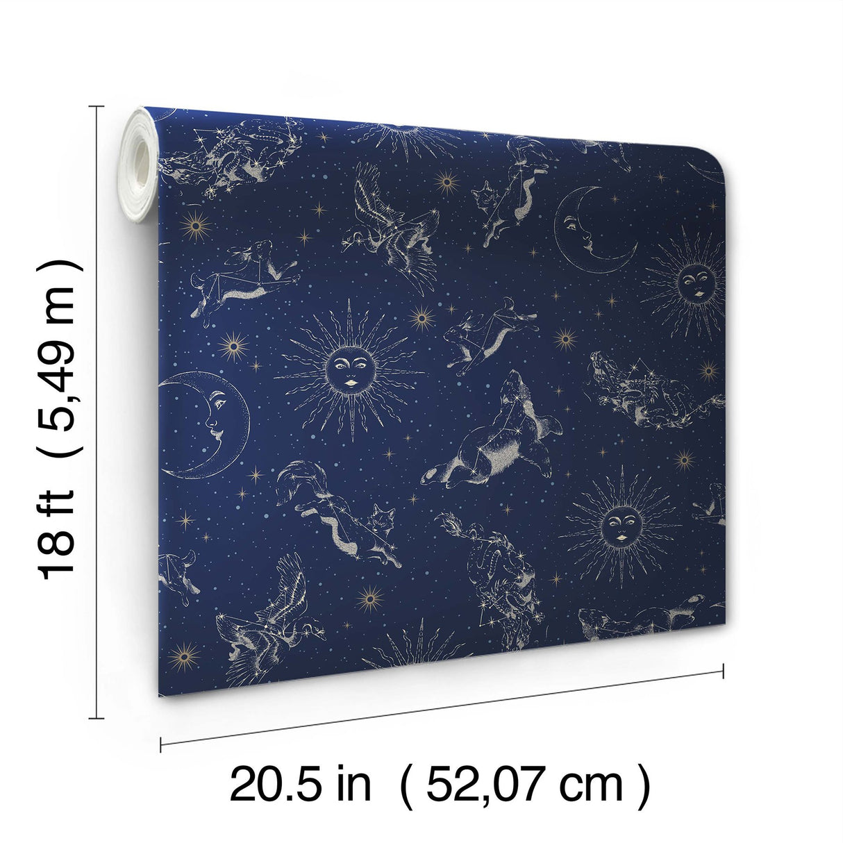 Zodiac Dreams Navy Peel & Stick Wallpaper with Stars and Celestial Constellation Motif - York RMK12753PLW