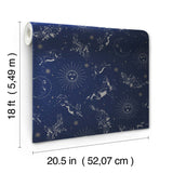 Zodiac Dreams Navy Peel & Stick Wallpaper with Stars and Celestial Constellation Motif - York RMK12753PLW