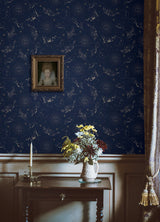 Zodiac Dreams Navy Peel & Stick Wallpaper with Stars and Celestial Constellation Motif - York RMK12753PLW