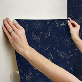 Zodiac Dreams Navy Peel & Stick Wallpaper with Stars and Celestial Constellation Motif - York RMK12753PLW