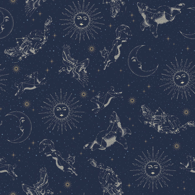 Zodiac Dreams Navy Peel & Stick Wallpaper with Stars and Celestial Constellation Motif - York RMK12753PLW SAMPLE