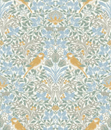 Garden Aviary Sky Blue Peel & Stick Wallpaper with Traditional Birds Damask - York RMK12754PLW