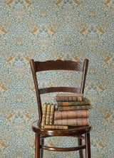 Garden Aviary Sky Blue Peel & Stick Wallpaper with Traditional Birds Damask - York RMK12754PLW