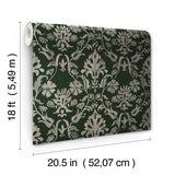 Blooming Damask Deep Green Peel & Stick Wallpaper with Distressed Botanical Damask - York RMK12757PLW