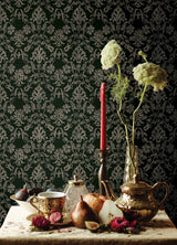 Blooming Damask Deep Green Peel & Stick Wallpaper with Distressed Botanical Damask - York RMK12757PLW