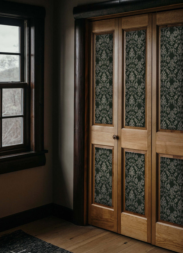 Blooming Damask Deep Green Peel & Stick Wallpaper with Distressed Botanical Damask - York RMK12757PLW