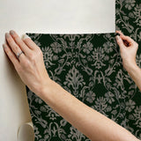 Blooming Damask Deep Green Peel & Stick Wallpaper with Distressed Botanical Damask - York RMK12757PLW