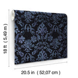 Blooming Damask Black Peel & Stick Wallpaper with Distressed Botanical Damask - York RMK12758PLW