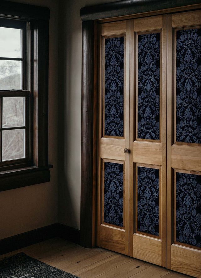 Blooming Damask Black Peel & Stick Wallpaper with Distressed Botanical Damask - York RMK12758PLW