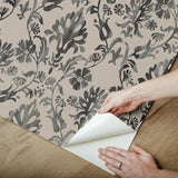 Blooming Damask Taupe Peel & Stick Wallpaper with Distressed Botanical Damask - York RMK12759PLW