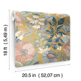 Poppy Fields Mustard Peel & Stick Wallpaper with Botanical Floral Pattern - York RMK12761PLW